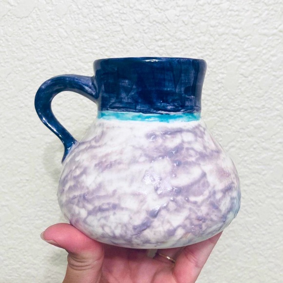 Handmade Other - Ceramic studio pottery pair of coffee/ tea mugs purple blue ceramic signed